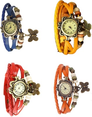 NS18 Vintage Butterfly Rakhi Combo of 4 Blue, Red, Yellow And Orange Analog Watch  - For Women   Watches  (NS18)