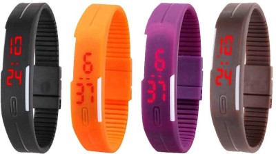 NS18 Silicone Led Magnet Band Combo of 4 Black, Orange, Purple And Brown Digital Watch  - For Boys & Girls   Watches  (NS18)