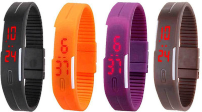 

Kissu Led Magnet Band Combo of 4 Black, Orange, Purple And Brown Watch - For Men & Women