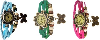 NS18 Vintage Butterfly Rakhi Watch Combo of 3 Sky Blue, Green And Pink Analog Watch  - For Women   Watches  (NS18)