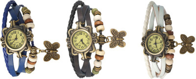 

NS18 Vintage Butterfly Rakhi Watch Combo of 3 Blue, Black And White Watch - For Women