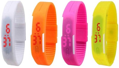 NS18 Silicone Led Magnet Band Combo of 4 White, Orange, Pink And Yellow Digital Watch  - For Boys & Girls   Watches  (NS18)