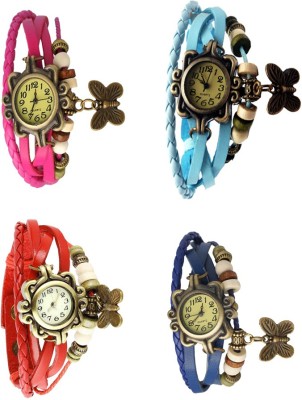 NS18 Vintage Butterfly Rakhi Combo of 4 Pink, Red, Sky Blue And Blue Analog Watch  - For Women   Watches  (NS18)