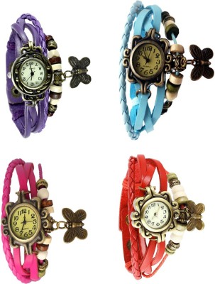 NS18 Vintage Butterfly Rakhi Combo of 4 Purple, Pink, Sky Blue And Red Analog Watch  - For Women   Watches  (NS18)