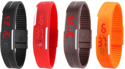 View NS18 Silicone Led Magnet Band Combo of 4 Black, Red, Brown And Orange Digital Watch  - For Boys & Girls Wrist Watches Price Online(NS18)