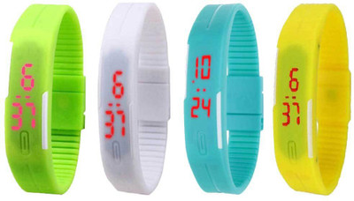 NS18 Silicone Led Magnet Band Combo of 4 Green, White, Sky Blue And Yellow Digital Watch  - For Boys & Girls   Watches  (NS18)