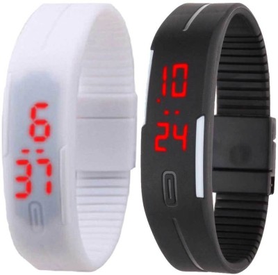 NS18 Silicone Led Magnet Band Set of 2 White And Black Digital Watch  - For Boys & Girls   Watches  (NS18)