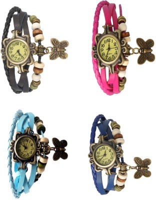 NS18 Vintage Butterfly Rakhi Combo of 4 Black, Sky Blue, Pink And Blue Analog Watch  - For Women   Watches  (NS18)