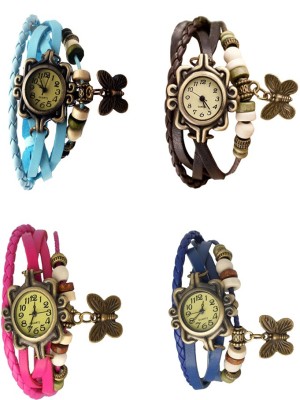 NS18 Vintage Butterfly Rakhi Combo of 4 Sky Blue, Pink, Brown And Blue Analog Watch  - For Women   Watches  (NS18)