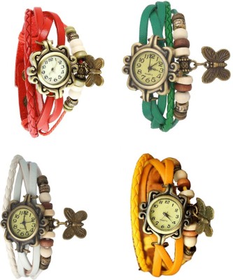 NS18 Vintage Butterfly Rakhi Combo of 4 Red, White, Green And Yellow Analog Watch  - For Women   Watches  (NS18)