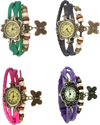 NS18 Vintage Butterfly Rakhi Combo of 4 Green, Pink, Black And Purple Analog Watch  - For Women   Watches  (NS18)