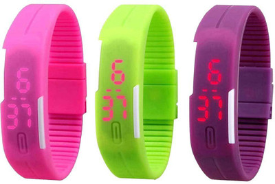 

Kissu Led Band Watch Combo of 3 Pink, Green And Purple Watch - For Couple