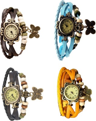 NS18 Vintage Butterfly Rakhi Combo of 4 Brown, Black, Sky Blue And Yellow Analog Watch  - For Women   Watches  (NS18)