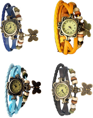 View NS18 Vintage Butterfly Rakhi Combo of 4 Blue, Sky Blue, Yellow And Black Analog Watch  - For Women Wrist Watches Price Online(NS18)