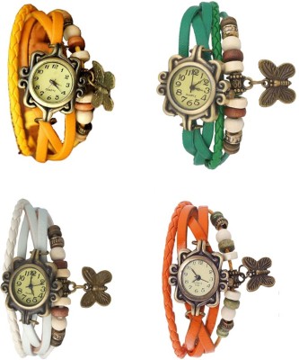 NS18 Vintage Butterfly Rakhi Combo of 4 Yellow, White, Green And Orange Analog Watch  - For Women   Watches  (NS18)