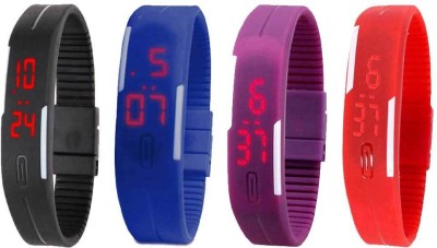 NS18 Silicone Led Magnet Band Watch Combo of 4 Black, Blue, Purple And Red Digital Watch  - For Couple   Watches  (NS18)