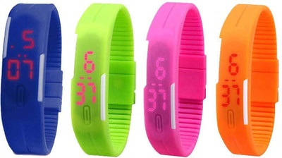 

Kissu Led Magnet Band Combo of 4 Blue, Green, Pink And Orange Watch - For Men & Women