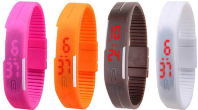 

Kissu Led Magnet Band Combo of 4 Pink, Orange, Brown And White Watch - For Men & Women