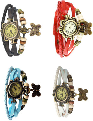 

Kissu Vintage Rakhi Combo of 4 Black, Sky Blue, Red And White Watch - For Women