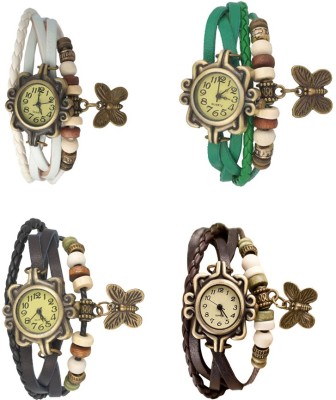 NS18 Vintage Butterfly Rakhi Combo of 4 White, Black, Green And Brown Analog Watch  - For Women   Watches  (NS18)