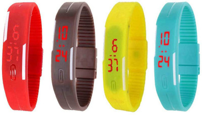 

NS18 Silicone Led Magnet Band Watch Combo of 4 Red, Brown, Yellow And Sky Blue Watch - For Couple