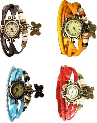 

NS18 Vintage Butterfly Rakhi Combo of 4 Brown, Sky Blue, Yellow And Red Watch - For Women
