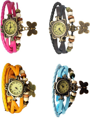 

Kissu Vintage Rakhi Combo of 4 Pink, Yellow, Black And Sky Blue Watch - For Women