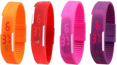 NS18 Silicone Led Magnet Band Watch Combo of 4 Orange, Red, Pink And Purple Digital Watch  - For Couple   Watches  (NS18)