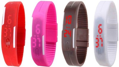 NS18 Silicone Led Magnet Band Combo of 4 Red, Pink, Brown And White Digital Watch  - For Boys & Girls   Watches  (NS18)