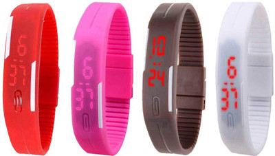 NS18 Silicone Led Magnet Band Combo of 4 Red, Pink, Brown And White Digital Watch  - For Boys & Girls   Watches  (NS18)