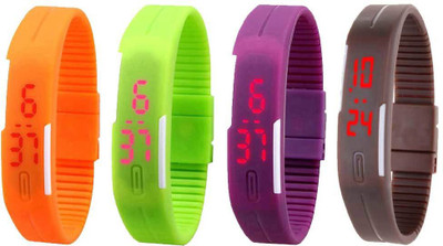 

NS18 Silicone Led Magnet Band Combo of 4 Orange, Green, Purple And Brown Watch - For Boys & Girls