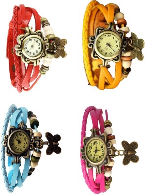 NS18 Vintage Butterfly Rakhi Combo of 4 Red, Sky Blue, Yellow And Pink Analog Watch  - For Women   Watches  (NS18)