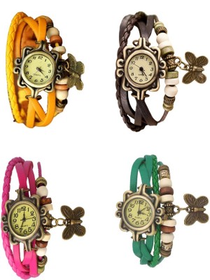 NS18 Vintage Butterfly Rakhi Combo of 4 Yellow, Pink, Brown And Green Analog Watch  - For Women   Watches  (NS18)