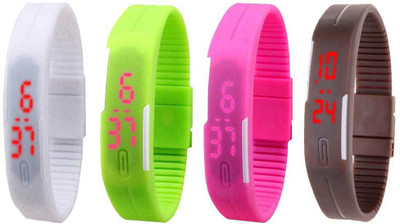 

Kissu Led Magnet Band Combo of 4 White, Green, Pink And Brown Watch - For Men & Women