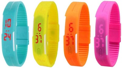 NS18 Silicone Led Magnet Band Watch Combo of 4 Sky Blue, Yellow, Orange And Pink Digital Watch  - For Couple   Watches  (NS18)