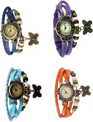 NS18 Vintage Butterfly Rakhi Combo of 4 Blue, Sky Blue, Purple And Orange Analog Watch  - For Women   Watches  (NS18)