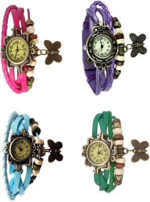 NS18 Vintage Butterfly Rakhi Combo of 4 Pink, Sky Blue, Purple And Green Analog Watch  - For Women   Watches  (NS18)
