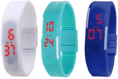 NS18 Silicone Led Magnet Band Combo of 3 White, Sky Blue And Blue Digital Watch  - For Boys & Girls   Watches  (NS18)
