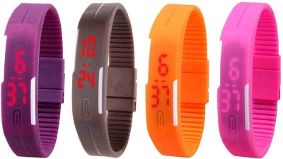 NS18 Silicone Led Magnet Band Combo of 4 Purple, Brown, Orange And Pink Digital Watch  - For Boys & Girls   Watches  (NS18)