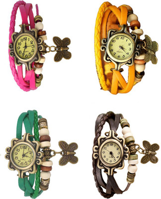 

NS18 Vintage Butterfly Rakhi Combo of 4 Pink, Green, Yellow And Brown Watch - For Women