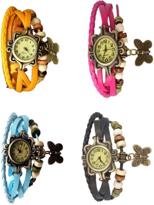 NS18 Vintage Butterfly Rakhi Combo of 4 Yellow, Sky Blue, Pink And Black Analog Watch  - For Women   Watches  (NS18)