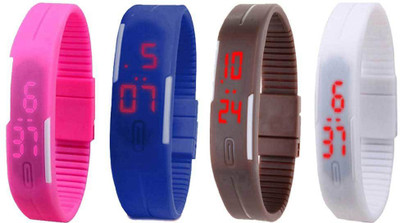 

NS18 Silicone Led Magnet Band Combo of 4 Pink, Blue, Brown And White Watch - For Boys & Girls
