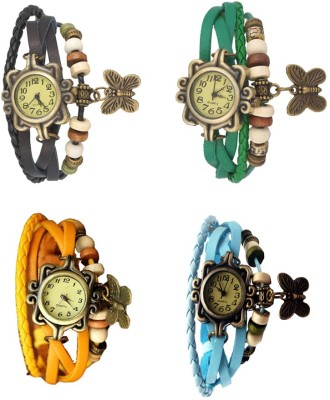 NS18 Vintage Butterfly Rakhi Combo of 4 Black, Yellow, Green And Sky Blue Analog Watch  - For Women   Watches  (NS18)