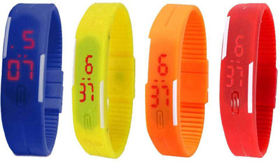 

NS18 Silicone Led Magnet Band Watch Combo of 4 Blue, Yellow, Orange And Red Watch - For Couple