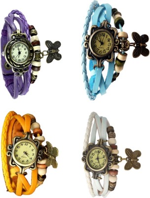 NS18 Vintage Butterfly Rakhi Combo of 4 Purple, Yellow, Sky Blue And White Analog Watch  - For Women   Watches  (NS18)