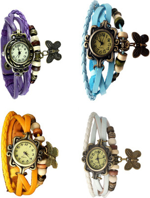 NS18 Vintage Butterfly Rakhi Combo of 4 Purple, Yellow, Sky Blue And White Analog Watch  - For Women   Watches  (NS18)