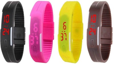 NS18 Silicone Led Magnet Band Combo of 4 Black, Pink, Yellow And Brown Digital Watch  - For Boys & Girls   Watches  (NS18)