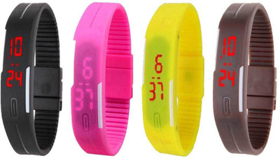 

Kissu Led Magnet Band Combo of 4 Black, Pink, Yellow And Brown Watch - For Men & Women