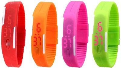 NS18 Silicone Led Magnet Band Combo of 4 Red, Orange, Pink And Green Digital Watch  - For Boys & Girls   Watches  (NS18)