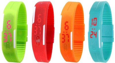 NS18 Silicone Led Magnet Band Watch Combo of 4 Green, Red, Orange And Sky Blue Digital Watch  - For Couple   Watches  (NS18)
